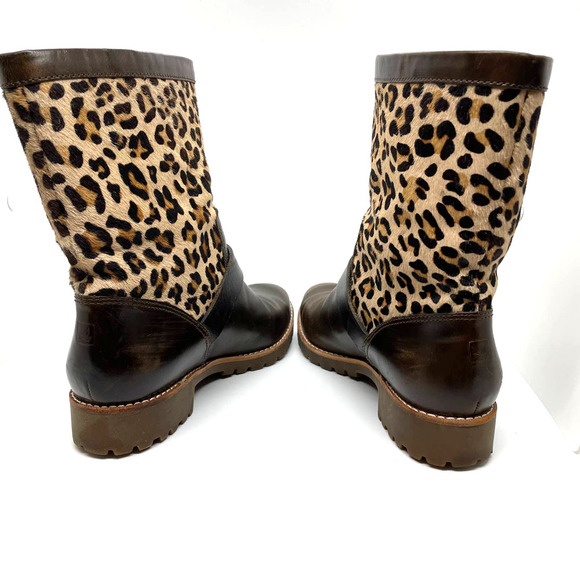 Sperry Britt Brown Leather and Calf Hair Leopard Print Buckle Clasp Boots size 5 - Picture 5 of 10